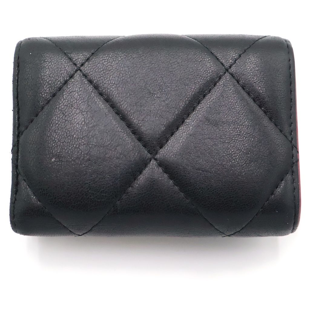 Chanel 19 Trifold Wallet Compact Coin Case Black Red Lambskin Gold — view 2