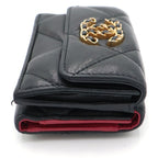 Chanel 19 Trifold Wallet Compact Coin Case Black Red Lambskin Gold — view 3