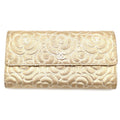 Chanel Camellia Flap Wallet Card Case Gold Leather Silver