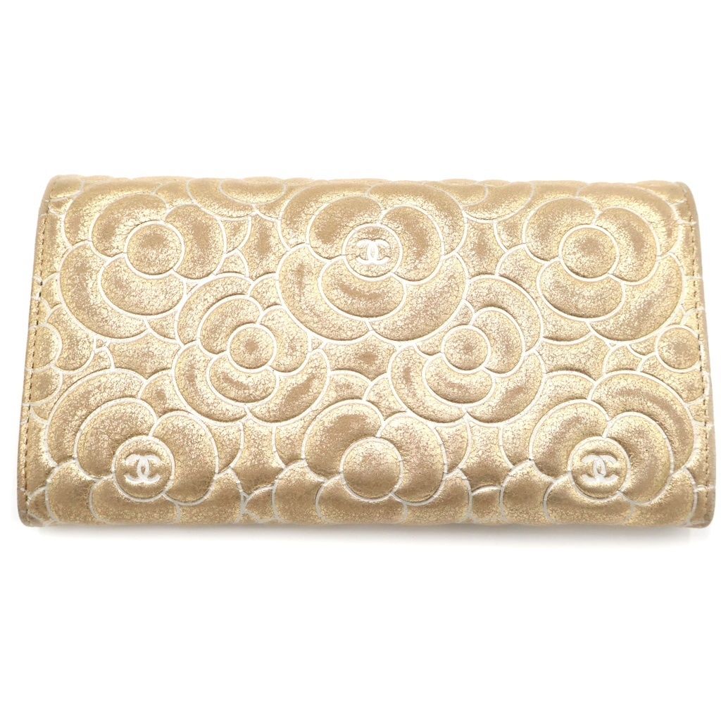 Chanel Camellia Flap Wallet Card Case Gold Leather Silver — view 2