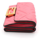 Fendi Zucca Pattern Trifold Wallet Compact Coin Case Pink Leather Gold — view 3