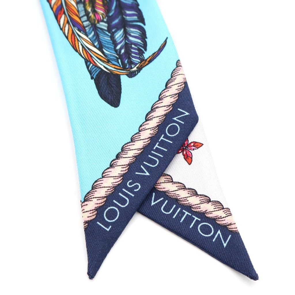 Louis Vuitton Bandeau BB Love Birds Feather Print Twilly Silk Scarf Light Blue — view 3