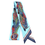 Louis Vuitton Bandeau BB Love Birds Feather Print Twilly Silk Scarf Light Blue