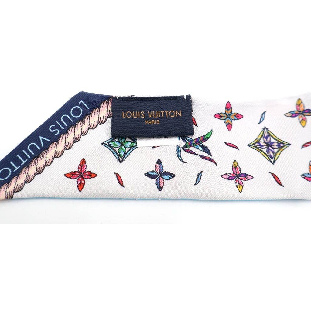 Louis Vuitton Bandeau BB Love Birds Feather Print Twilly Silk Scarf Light Blue — view 5