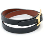 Hermes Behapi Double Tour Leather Bracelet Black Gold — view 3