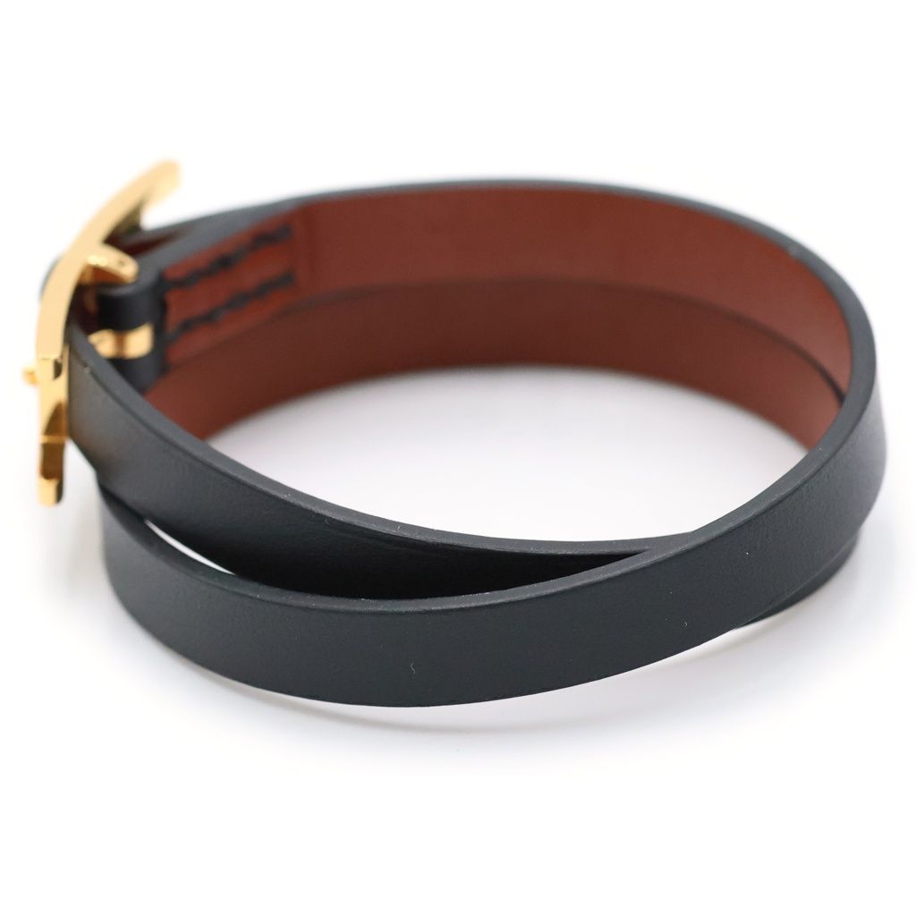 Hermes Behapi Double Tour Leather Bracelet Black Gold — view 4