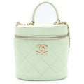 Chanel Quilted Vanity Lambskin Leather Chain Shoulder Bag Green Gold