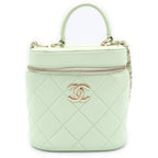 Chanel Quilted Vanity Lambskin Leather Chain Shoulder Bag Green Gold
