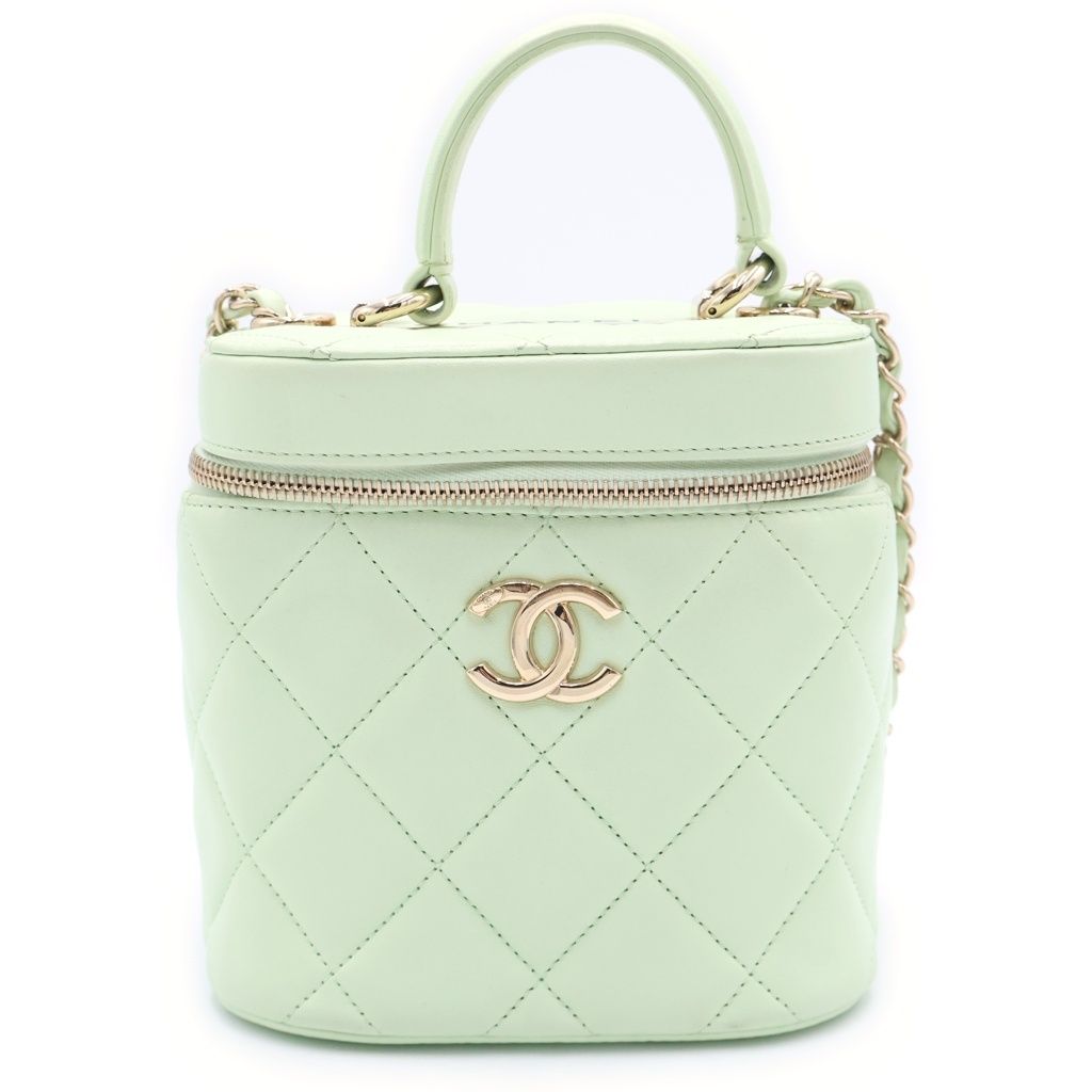 Chanel Quilted Vanity Lambskin Leather Chain Shoulder Bag Green Gold