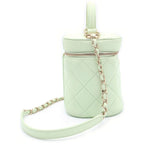 Chanel Quilted Vanity Lambskin Leather Chain Shoulder Bag Green Gold — view 3