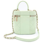 Chanel Quilted Vanity Lambskin Leather Chain Shoulder Bag Green Gold — view 2