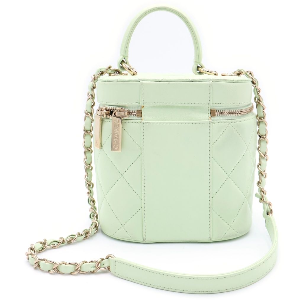 Chanel Quilted Vanity Lambskin Leather Chain Shoulder Bag Green Gold — view 2