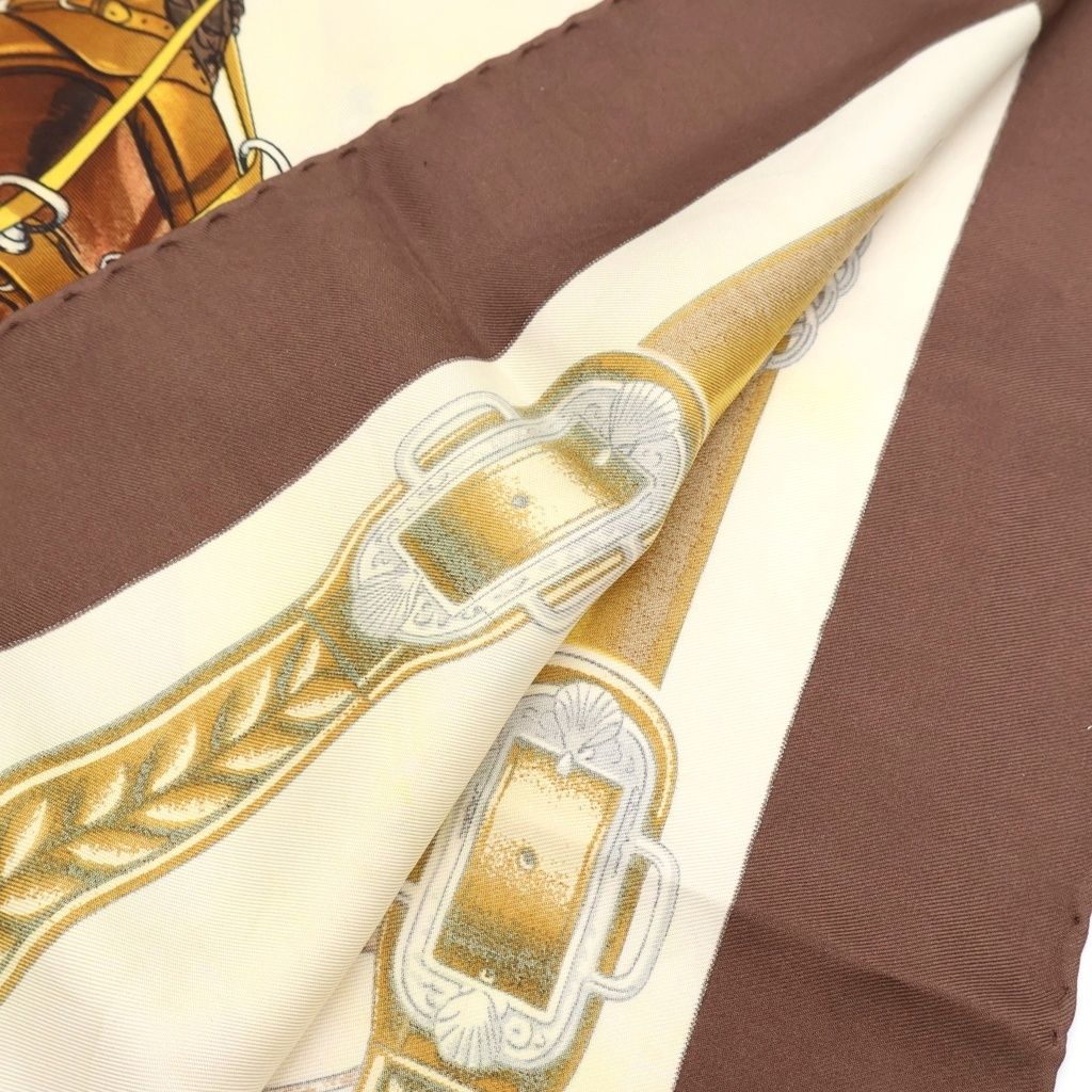 Hermes Carre 90 Carriage Bow Silk Scarf Brown Beige — view 2