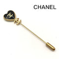Chanel CC Logo Pin Brooch Heart Motif Vintage Black Gold