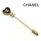 Chanel CC Logo Pin Brooch Heart Motif Vintage Black Gold