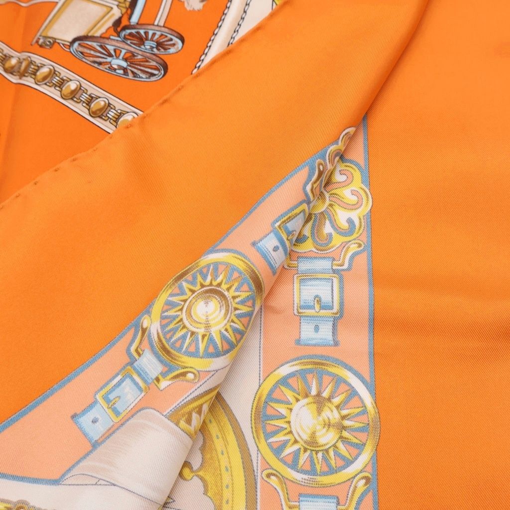 Hermes Carre 90 Chevaux de Trait Mare Orange Silk Scarf — view 2