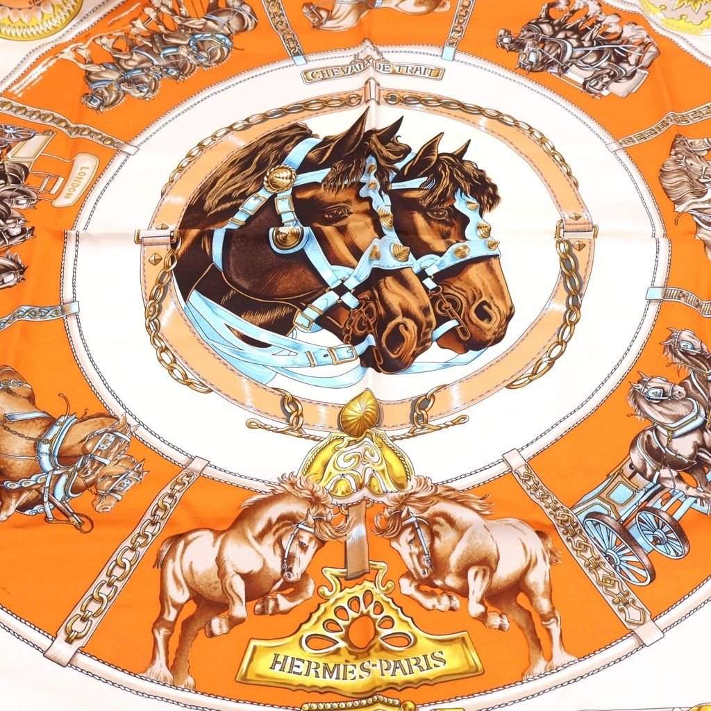 Hermes Carre 90 Chevaux de Trait Mare Orange Silk Scarf — view 3