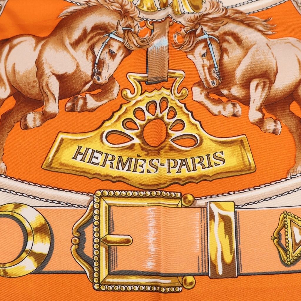 Hermes Carre 90 Chevaux de Trait Mare Orange Silk Scarf — view 4