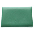 Hermes Calvi Duo Bifold Card Case Vert Vertigo Epsom Green Leather Silver