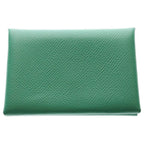 Hermes Calvi Duo Bifold Card Case Vert Vertigo Epsom Green Leather Silver