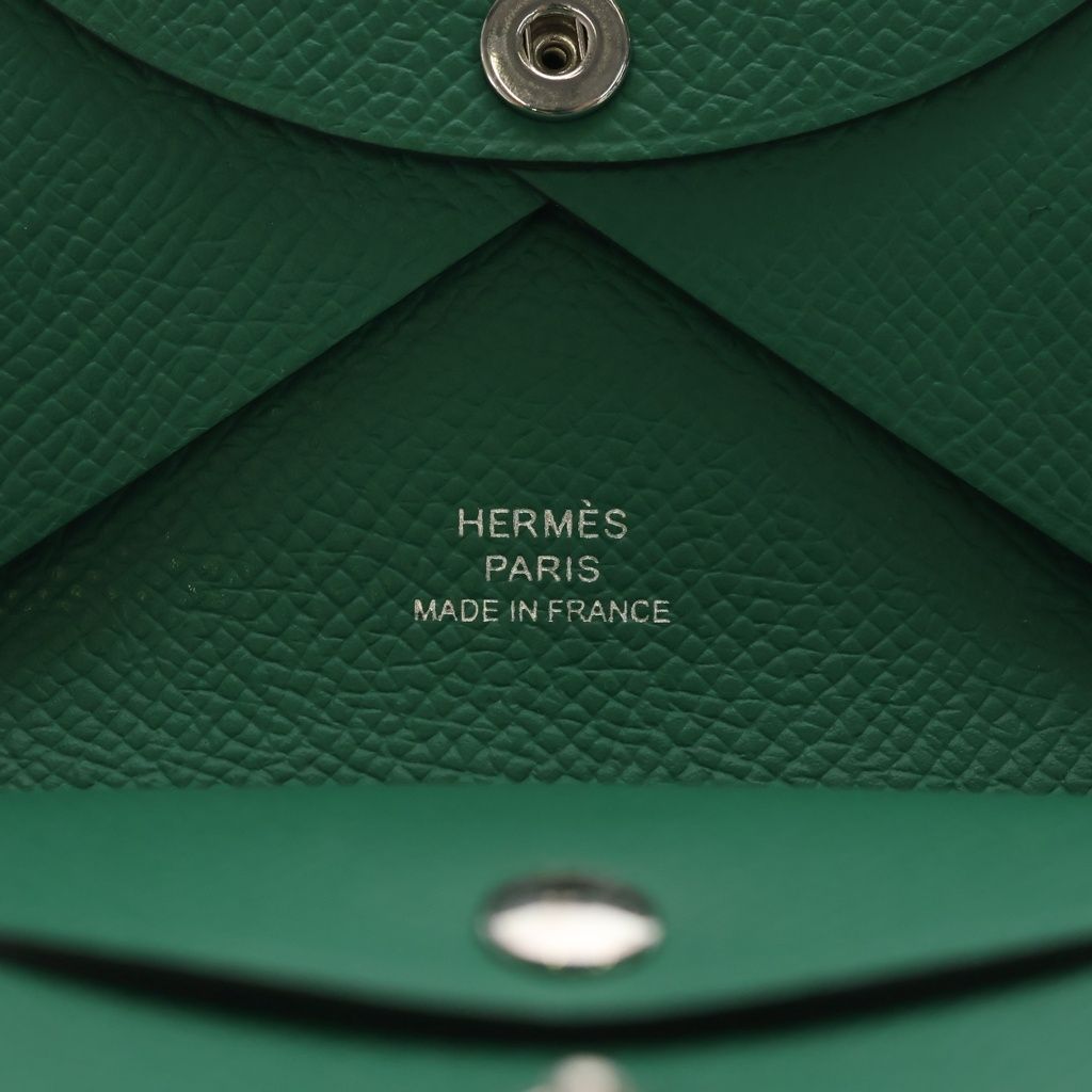 Hermes Calvi Duo Bifold Card Case Vert Vertigo Epsom Green Leather Silver — view 5