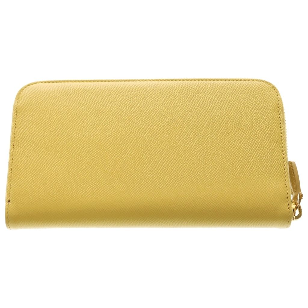 Prada Saffiano Zip Around Wallet Card Case Yellow Leather Gold — view 2
