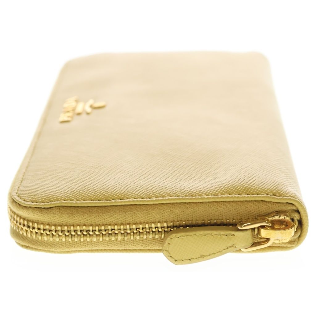 Prada Saffiano Zip Around Wallet Card Case Yellow Leather Gold — view 3