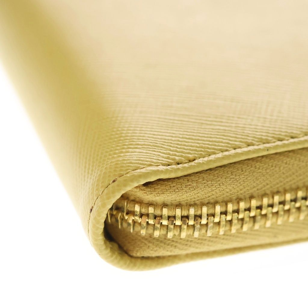 Prada Saffiano Zip Around Wallet Card Case Yellow Leather Gold — view 5