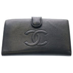 Chanel CC Logo Kiss Lock Wallet Card Case Black Caviar Leather