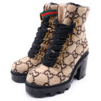 Gucci GG Supreme Wool Heels Trekking Boots Beige — view 2