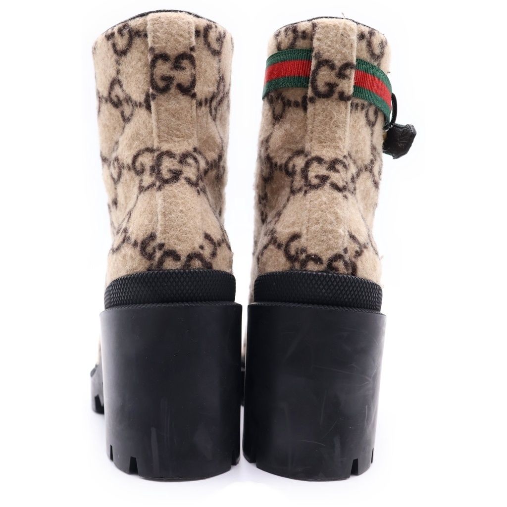 Gucci GG Supreme Wool Heels Trekking Boots Beige — view 3