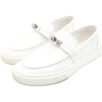 Hermes Game Kelly Buckle Sneakers White Leather Silver Shoes — view 2