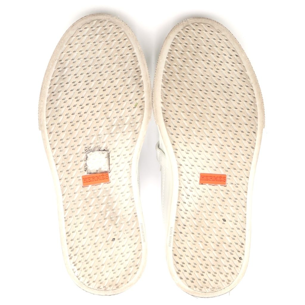 Hermes Game Kelly Buckle Sneakers White Leather Silver Shoes — view 5