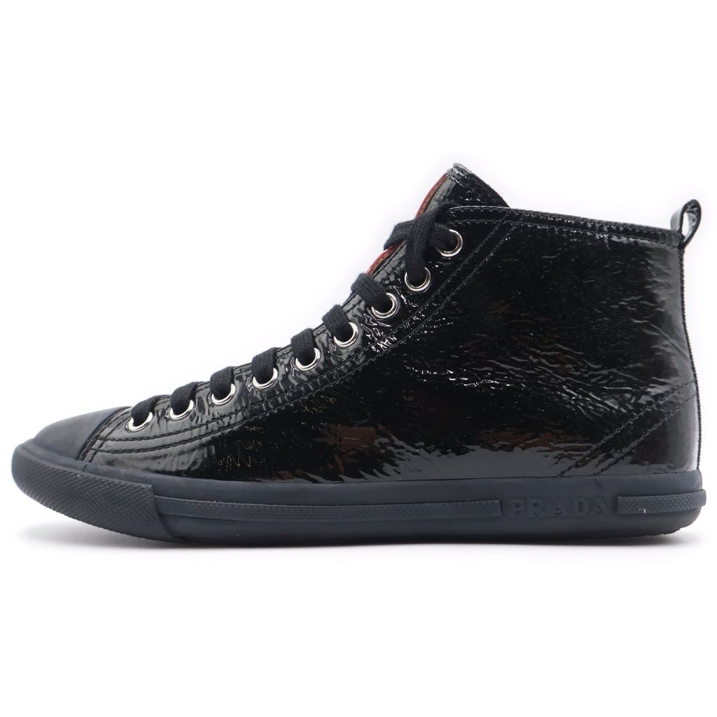 Prada Sport Enamel Rubber Toe High Cut Sneakers Black