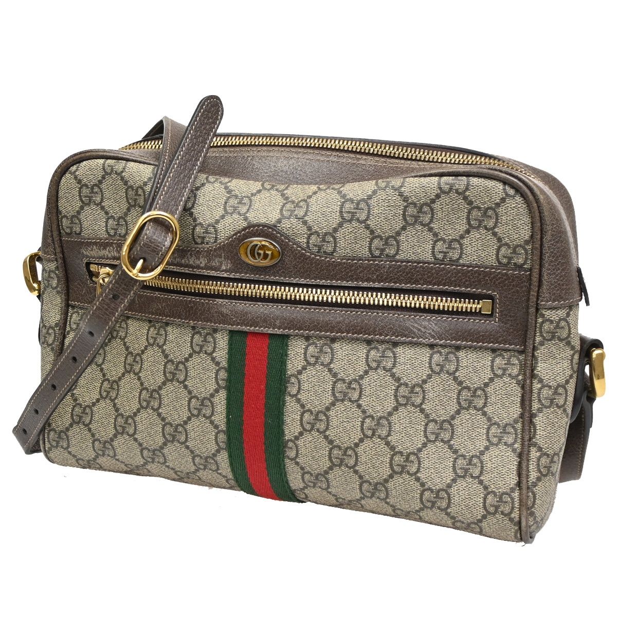 Gucci Vintage GG Supreme Shoulder Bag Sherry Brown Leather
