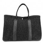 Hermes Handbag Pleated Garden Party GM 43 Tote Shoulder Felt Leather Black
