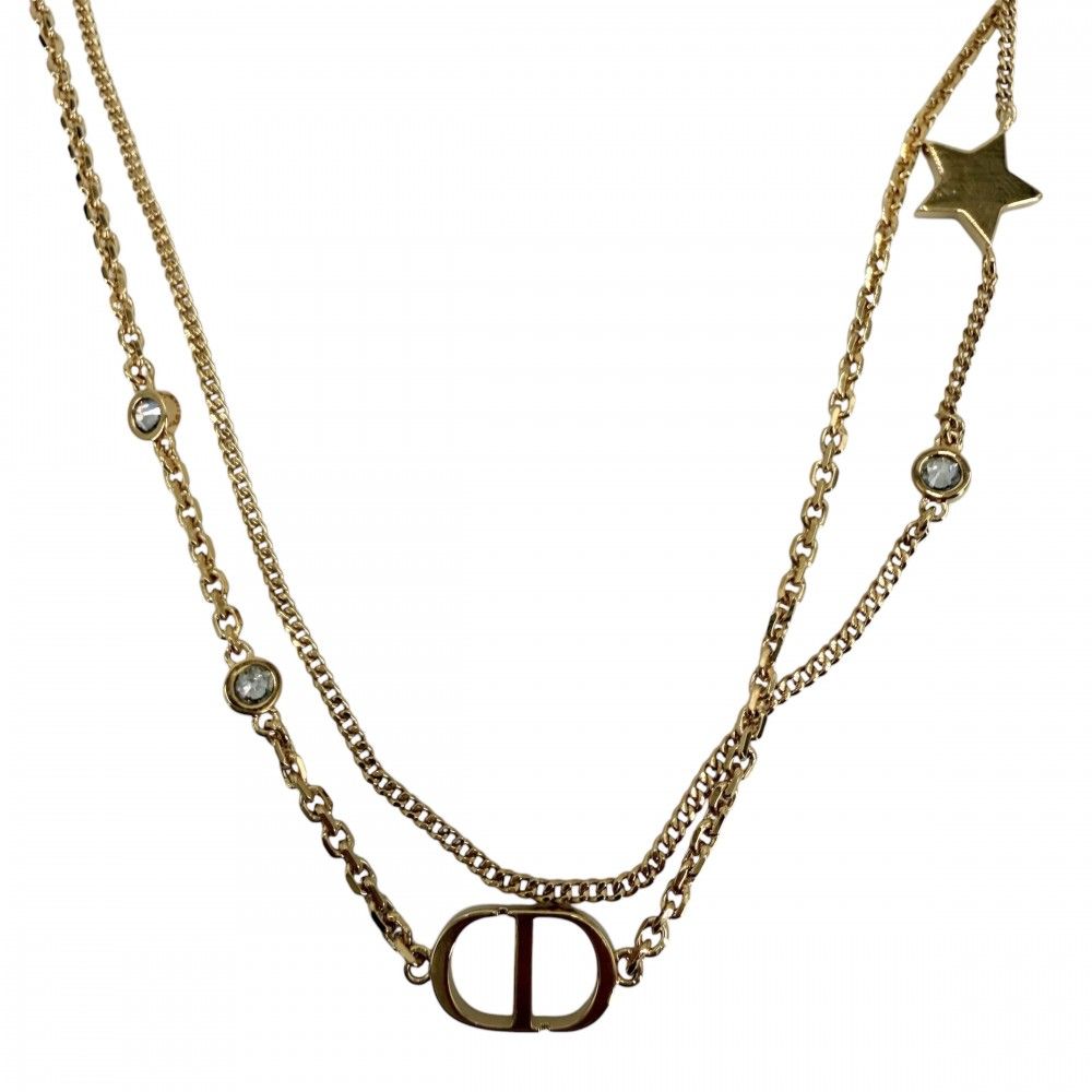 Dior Necklace Double Strand Petit CD Star Rhinestone Gold — view 2