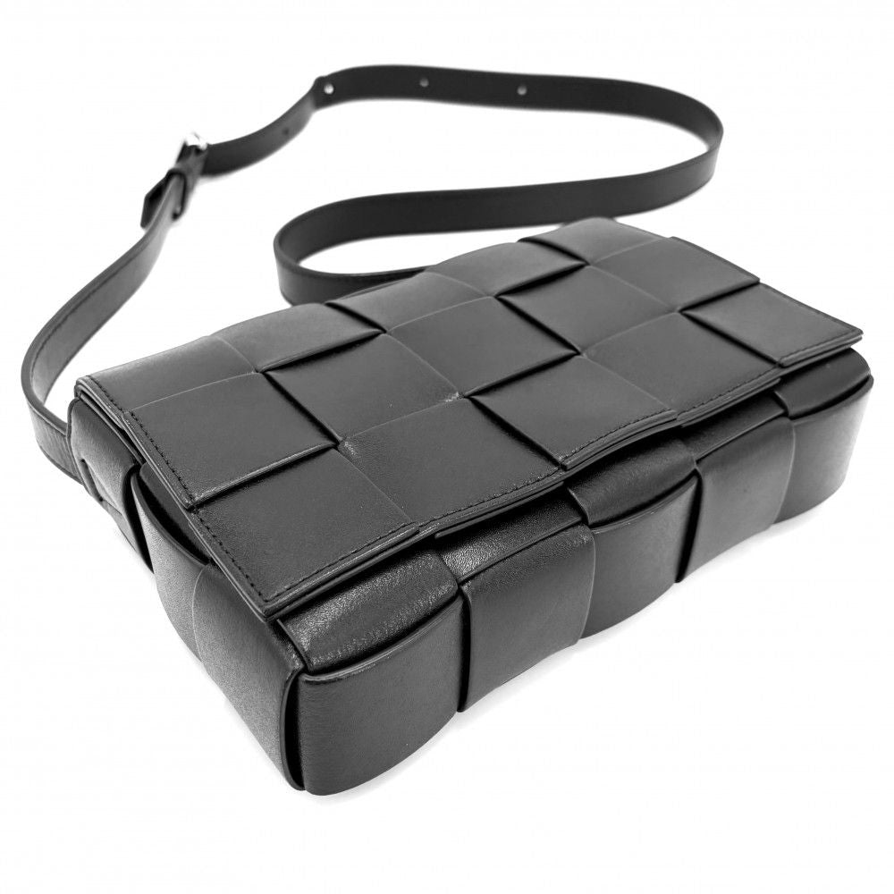 Bottega Veneta Shoulder Bag Intrecciato Cassette Crossbody Leather Black Silver — view 3