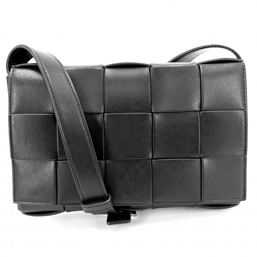 Bottega Veneta Shoulder Bag Intrecciato Cassette Crossbody Leather Black Silver