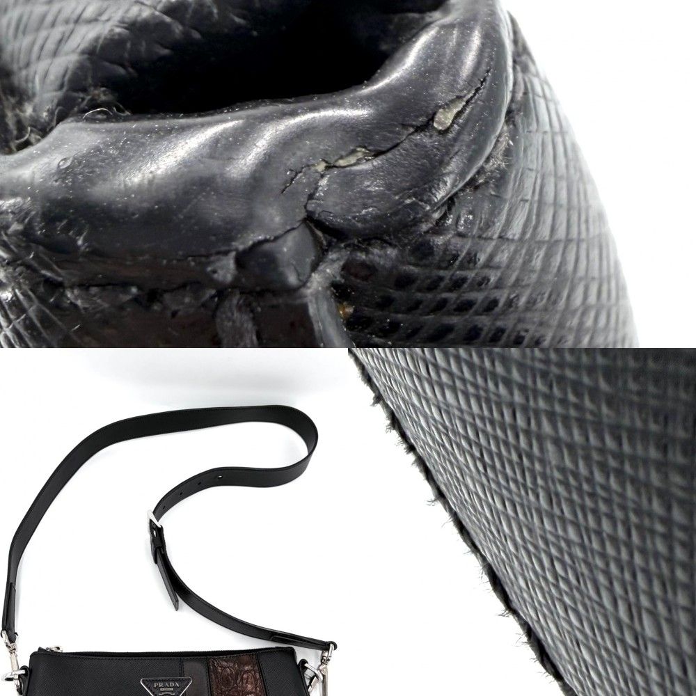 Prada Shoulder Bag Triangle Logo Crossbody Leather Black Silver — view 8