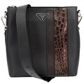Prada Shoulder Bag Triangle Logo Crossbody Leather Black Silver