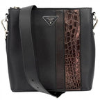 Prada Shoulder Bag Triangle Logo Crossbody Leather Black Silver