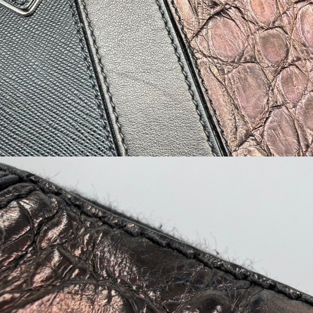 Prada Shoulder Bag Triangle Logo Crossbody Leather Black Silver — view 6