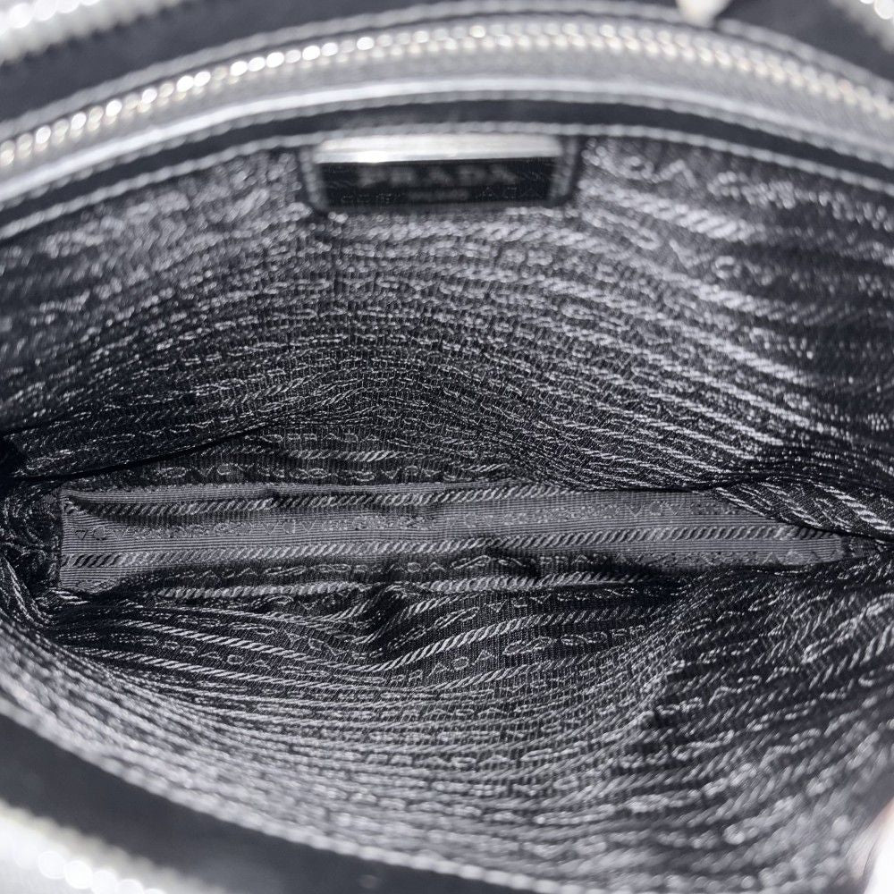 Prada Shoulder Bag Triangle Logo Crossbody Leather Black Silver — view 4