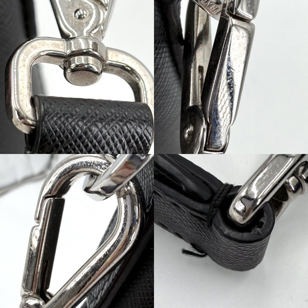 Prada Shoulder Bag Triangle Logo Crossbody Leather Black Silver — view 9