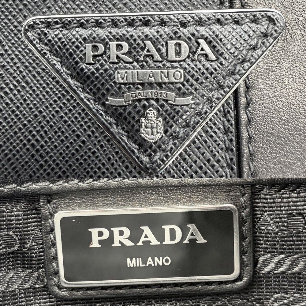 Prada Shoulder Bag Triangle Logo Crossbody Leather Black Silver — view 5