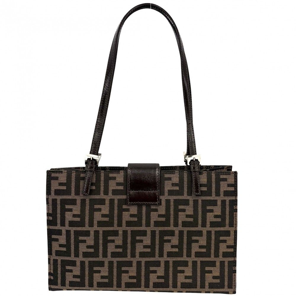 Fendi Tote Zucca Shoulder Bag Canvas Leather Brown Silver — view 2