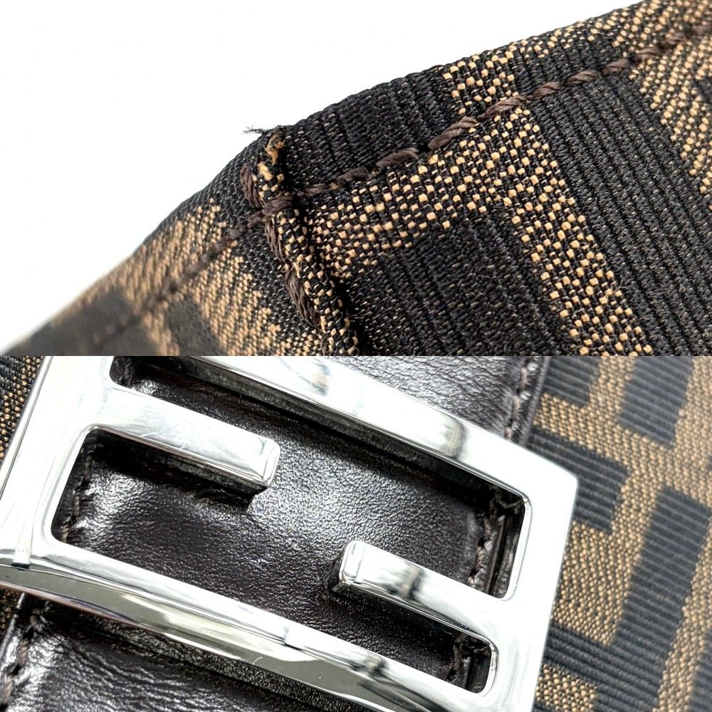 Fendi Tote Zucca Shoulder Bag Canvas Leather Brown Silver — view 7