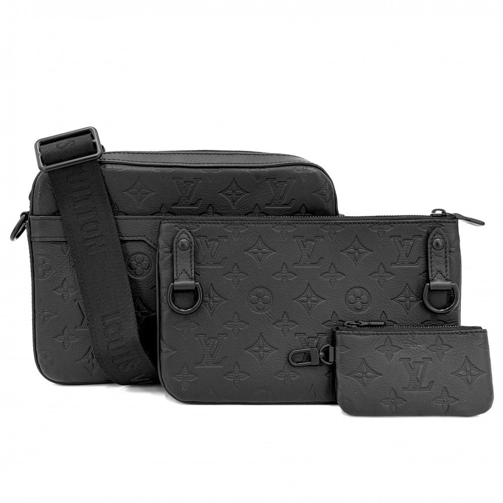 Louis Vuitton Shoulder Bag Monogram Shadow Trio Messenger Crossbody Black Noir