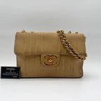 Chanel Shoulder Bag Mademoiselle CC Logo Leather Beige Lambskin Chain